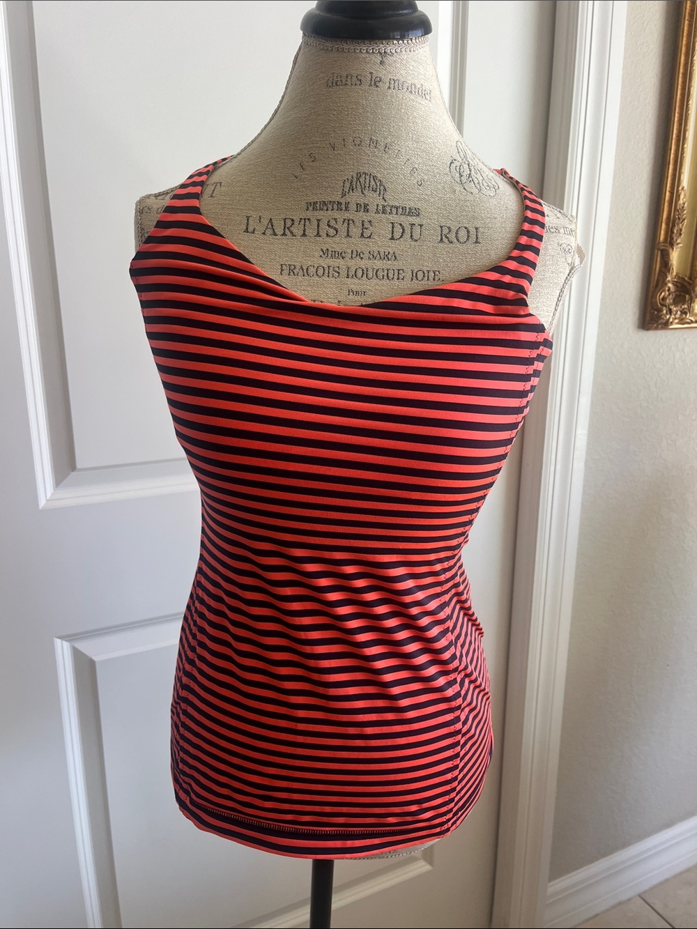 EUC Lululemon Free to be Strappy orange and navy striped tank size 8